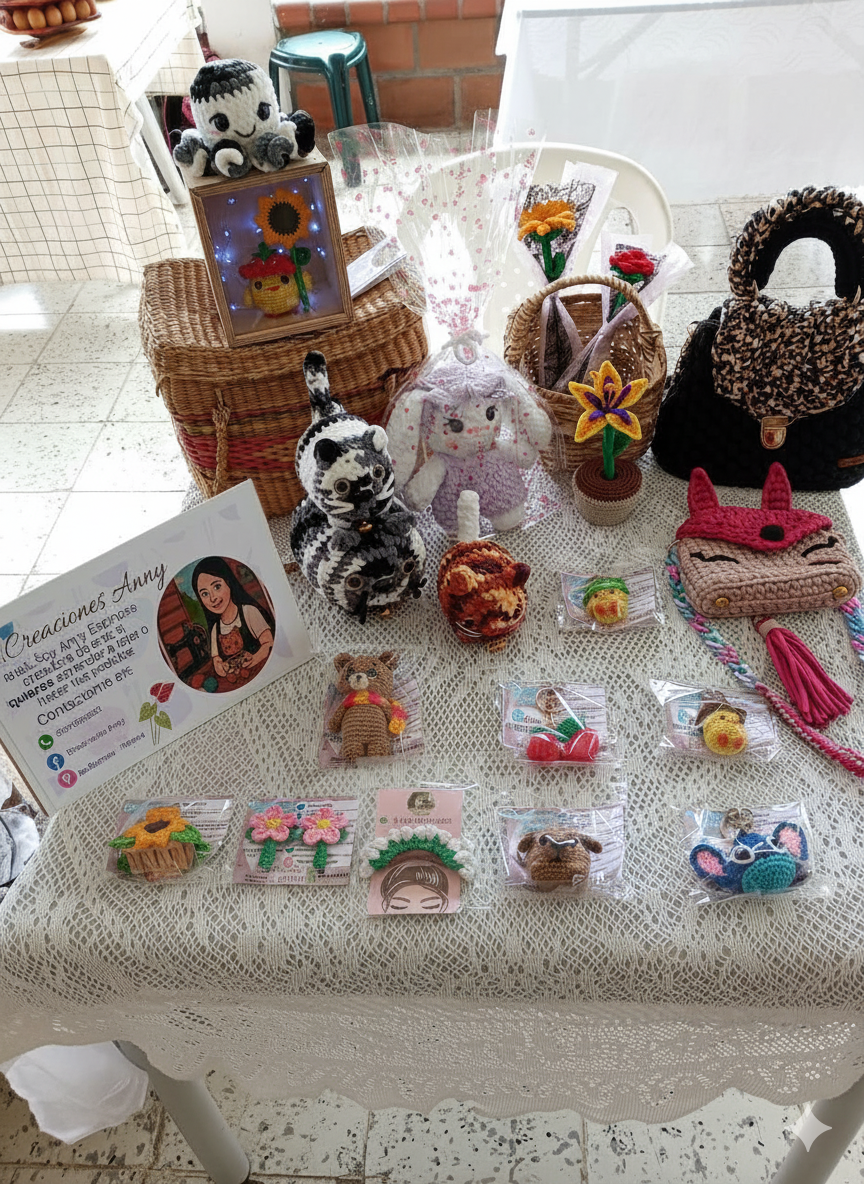 Artesana tejiendo a mano